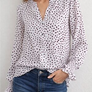 Women's Polka Dot Blouse - White and Brown